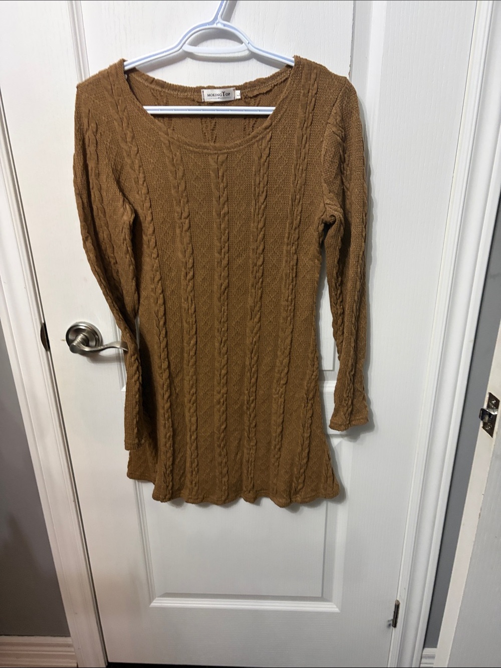 Moking Top Long-Sleeve Cable Knit Dress - Brown